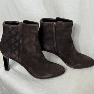 Aquatalia Leodie Weatherproof Brown Suede Heeled Bootie Ankle Boots Size 10 M